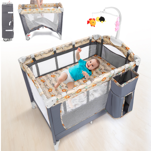 Baby Crib Playpen Playard Infant Bassinet Bed Toddler Travel Pack Foldable Gray